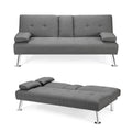 Komfott Upholstered Futon Sofa Bed, Linen Futon Sofa Couch With Adjustable Backrest & Removable Armrests, 2 Cup Holders, Convertible Sleeper Sofa Love Seat For Living Room Apartment (Light Gray)