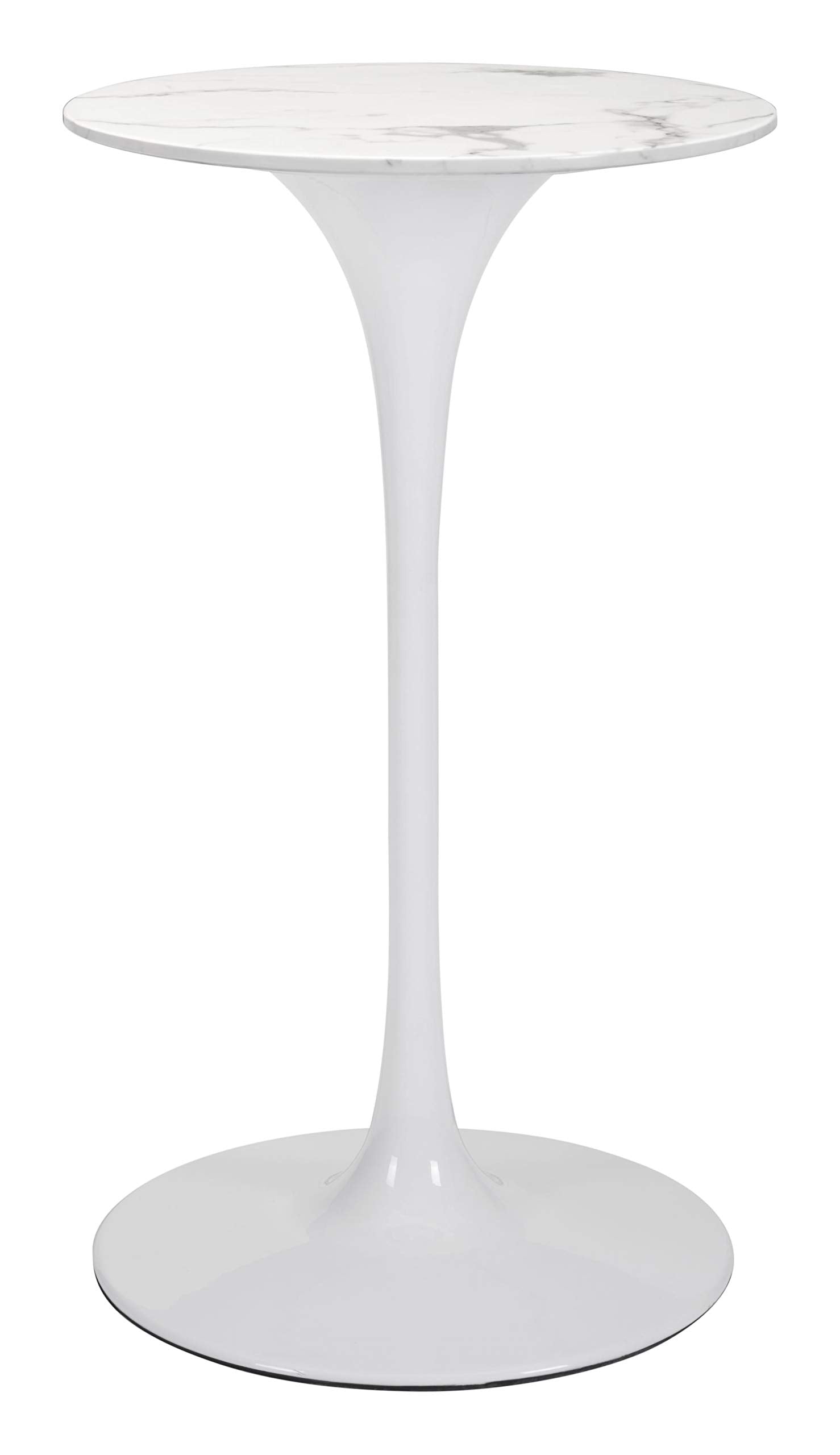 HomeRoots Furniture 24.8' x 24.8' x 42.9' Gray & White, Faux Marble, Painted Steel, Bar Table