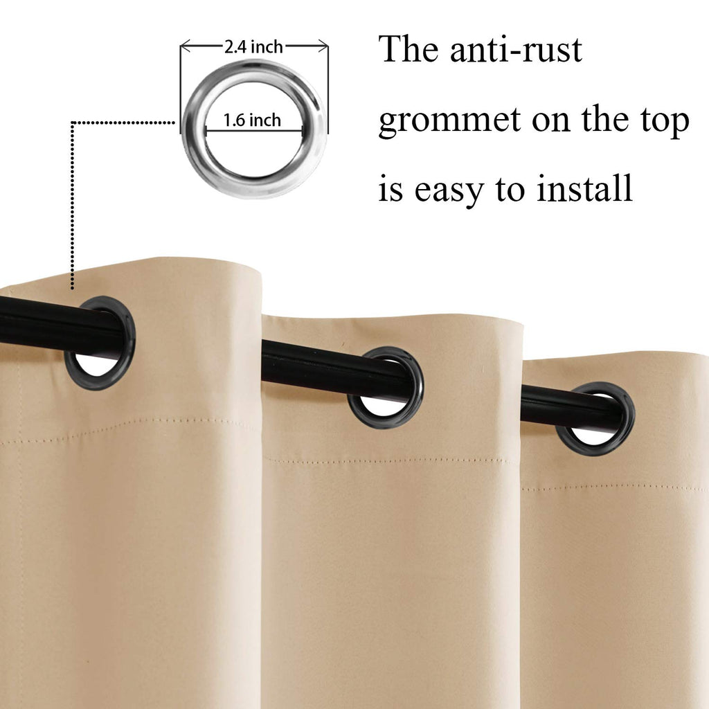 Jiuzhen Beige Blackout Curtains With Tiebacks - Thermal Insulated, Light Blocking And Noise Reducing Grommet Curtain Drapes For Bedroom And Living Room, Set Of 2 Panels, 38 X 54 Inch Length
