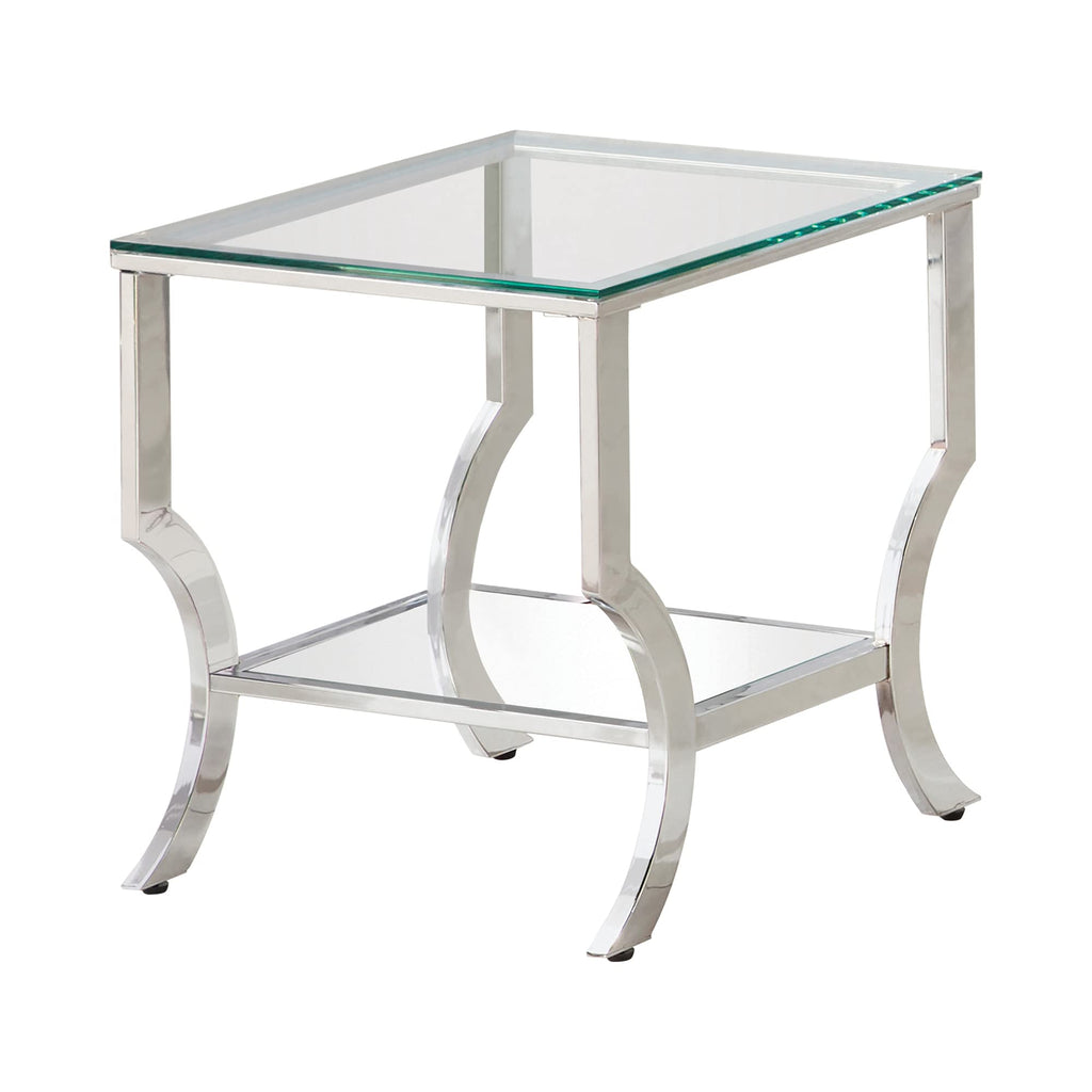 Coaster Square End Table with Mirrored Shelf Chrome / Tempered Glass 720337