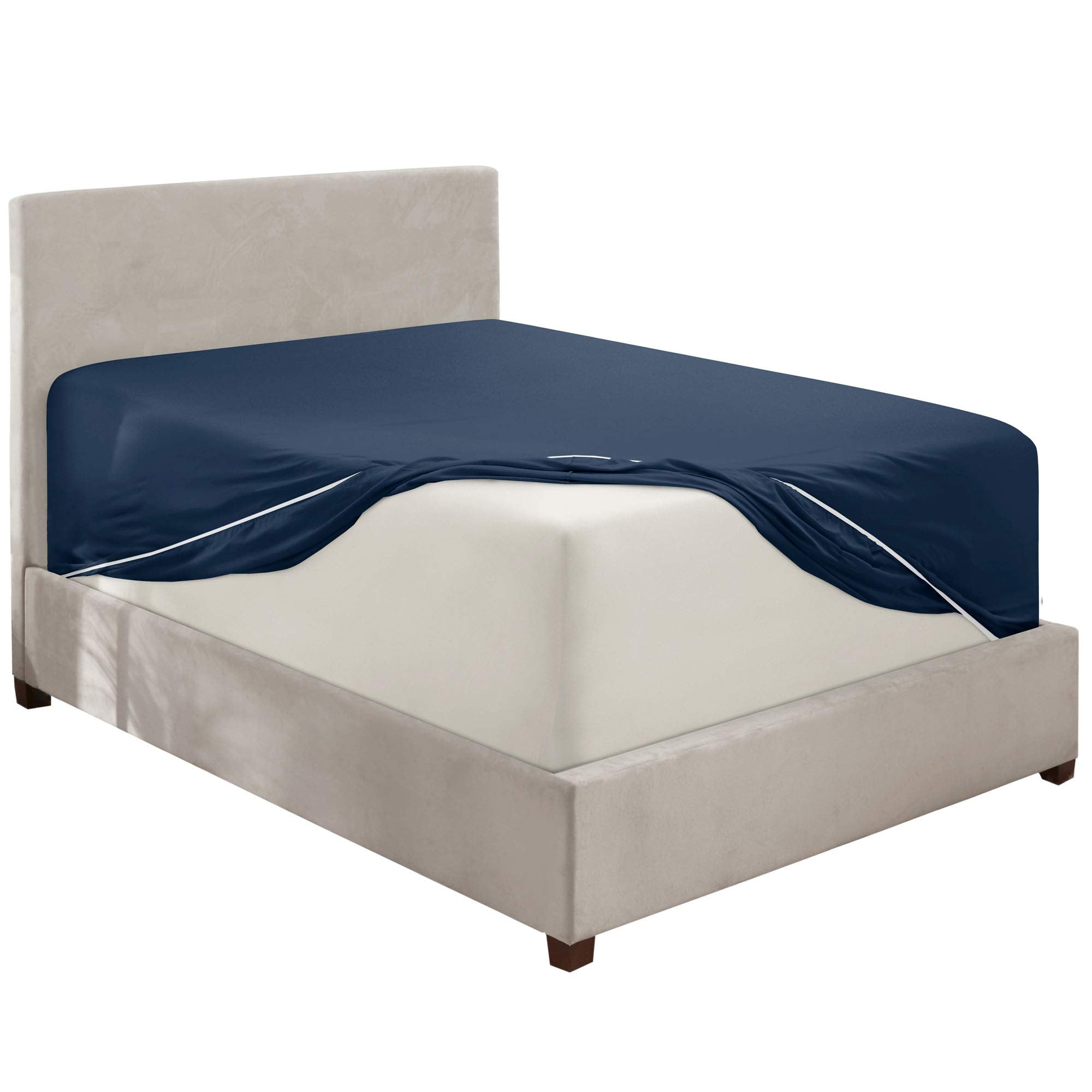 Nestl Extra Deep Pocket King Fitted Sheet, Navy Fitted Sheet King Size, 1800 Microfiber King Fitted Sheet Only, Ultra Soft King Bed Fitted Sheet Fits Up To 24 Inch Mattress - King Size Fitted Sheets