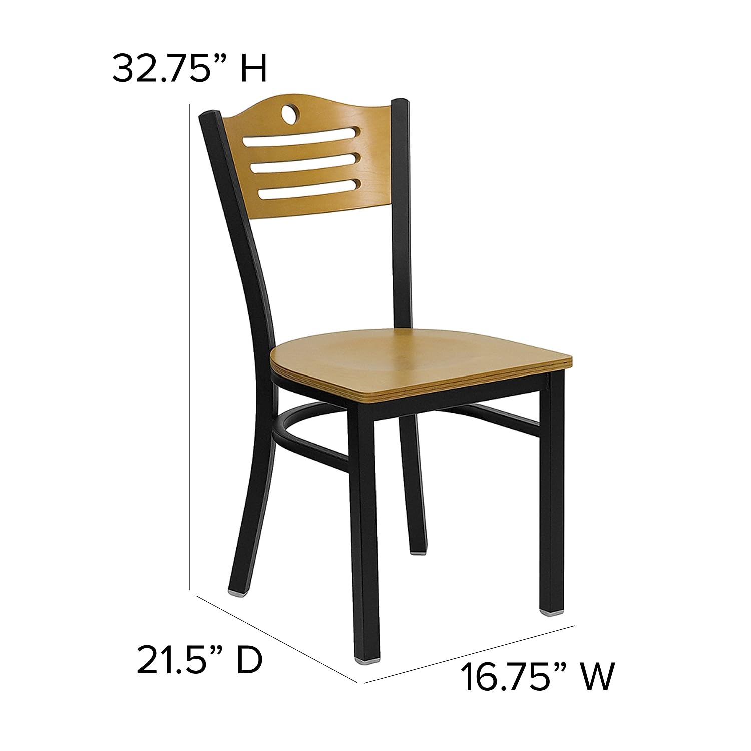 Flash Furniture HERCULES Series Black Slat Back Metal Restaurant Chair - Natural Wood Back & Seat