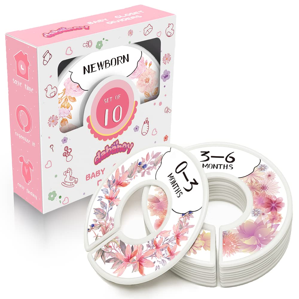 Baby Closet Size Dividers For Clothes - Set Of 10 From Newborn To Toddler And 2 Blanks With Colored Box- Flower Designs Baby Closet Organizer For Nursery - Baby Clothes Organizer For Girl - [Floral]