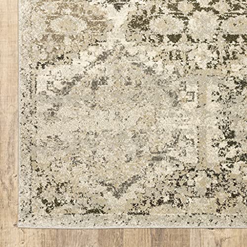 HomeRoots Polypropylene 10’ x 13’ Ivory and Gray Floral Trellis Indoor Area Rug