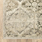 HomeRoots Polypropylene 5’ x 8’ Ivory and Gray Floral Trellis Indoor Area Rug