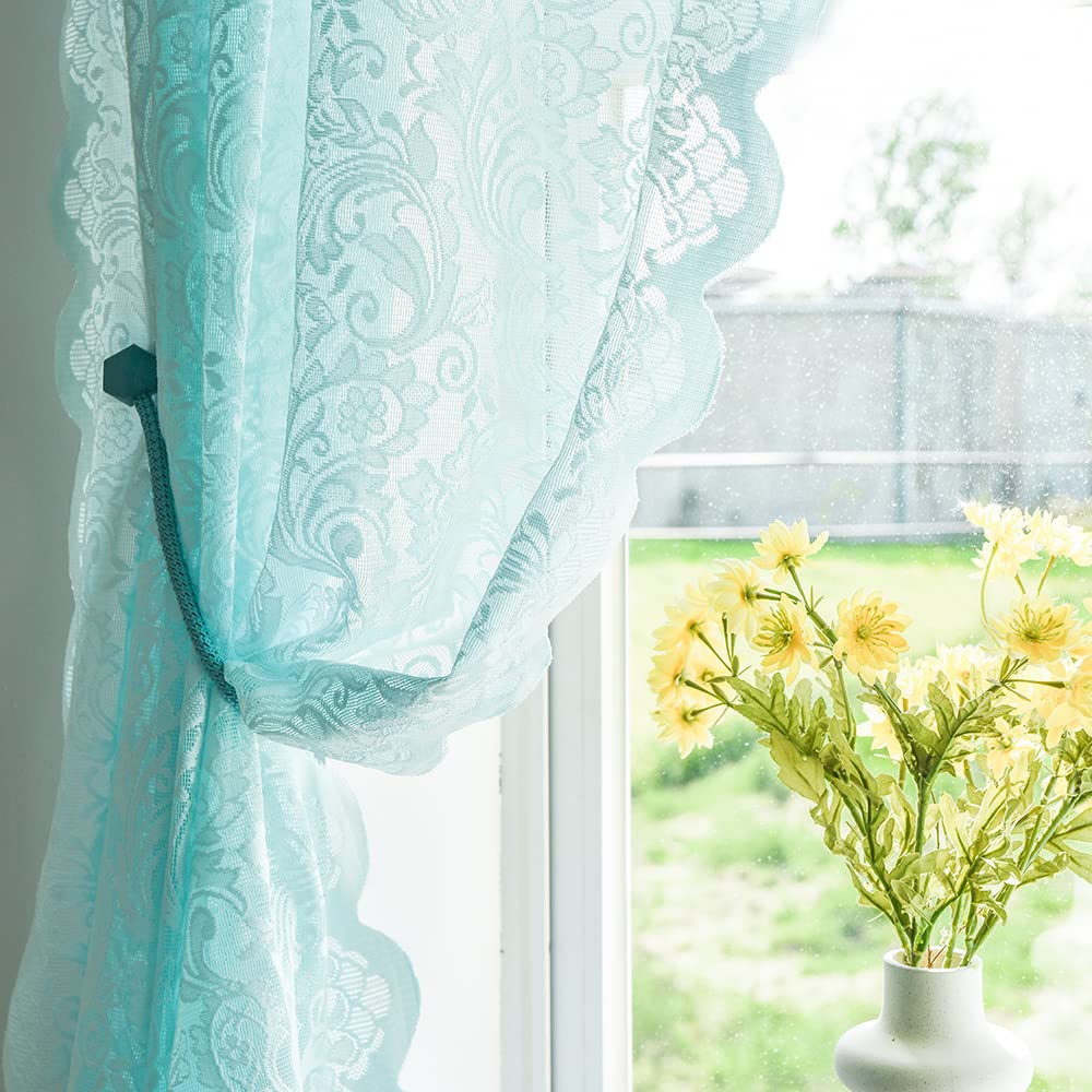 Aligogo Mint Green Curtains For Bedroom Lace Sheer Aqua Curtains 63 Inches Length Seafoam Curtains For Baby Girl Bedroom Rod Poc