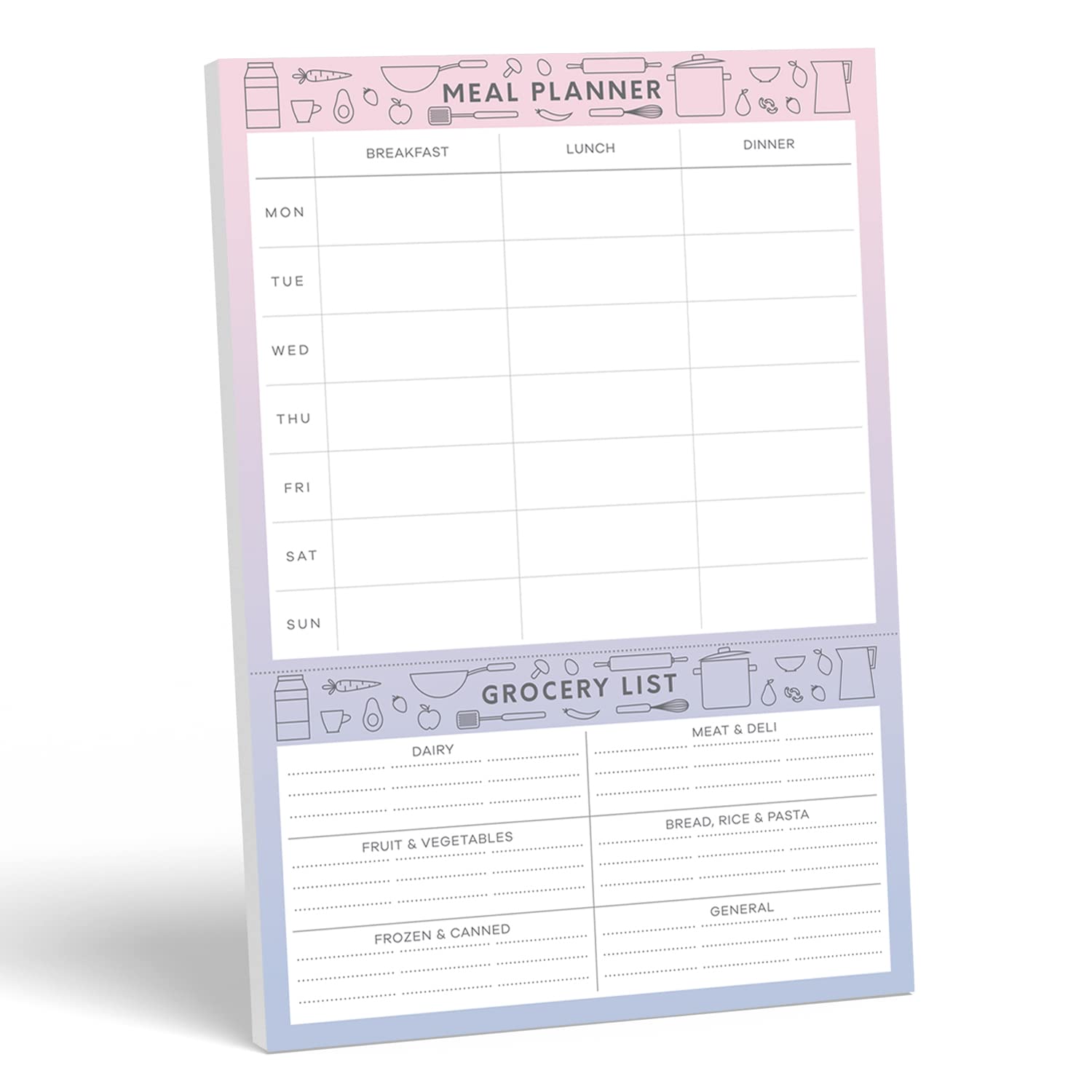 Sweetzer & Orange Meal Planner Notepad And Grocery List | 7X10 Inch Pad For Organized Weekly & Daily Planning | Tear-Off Grocery