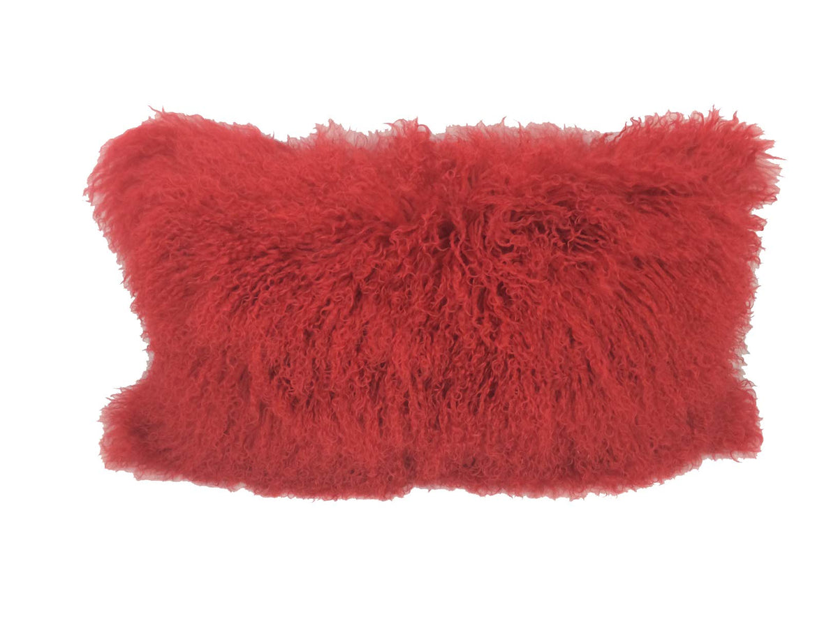 HomeRoots Genuine Tibetan Lamb Front with Microsuede Backing 17' Red Genuine Tibetan Lamb Fur Pillow with Microsuede Backing