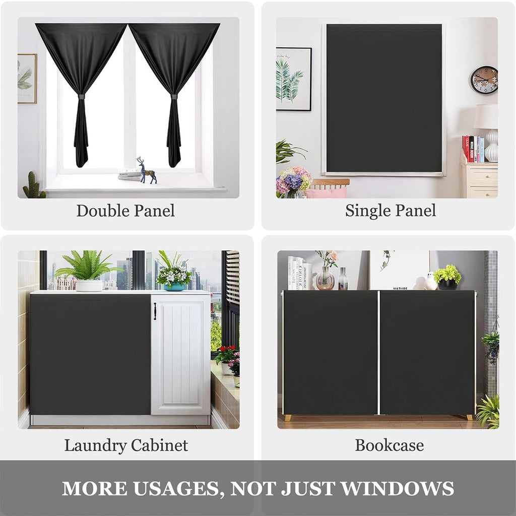 Muamar Black 2Pcs Self Adhesive Curtains (29''W X 30''L), Window Tier Curtains For Small Window, Bathroom, Rv, Door, Kitchen, Bl