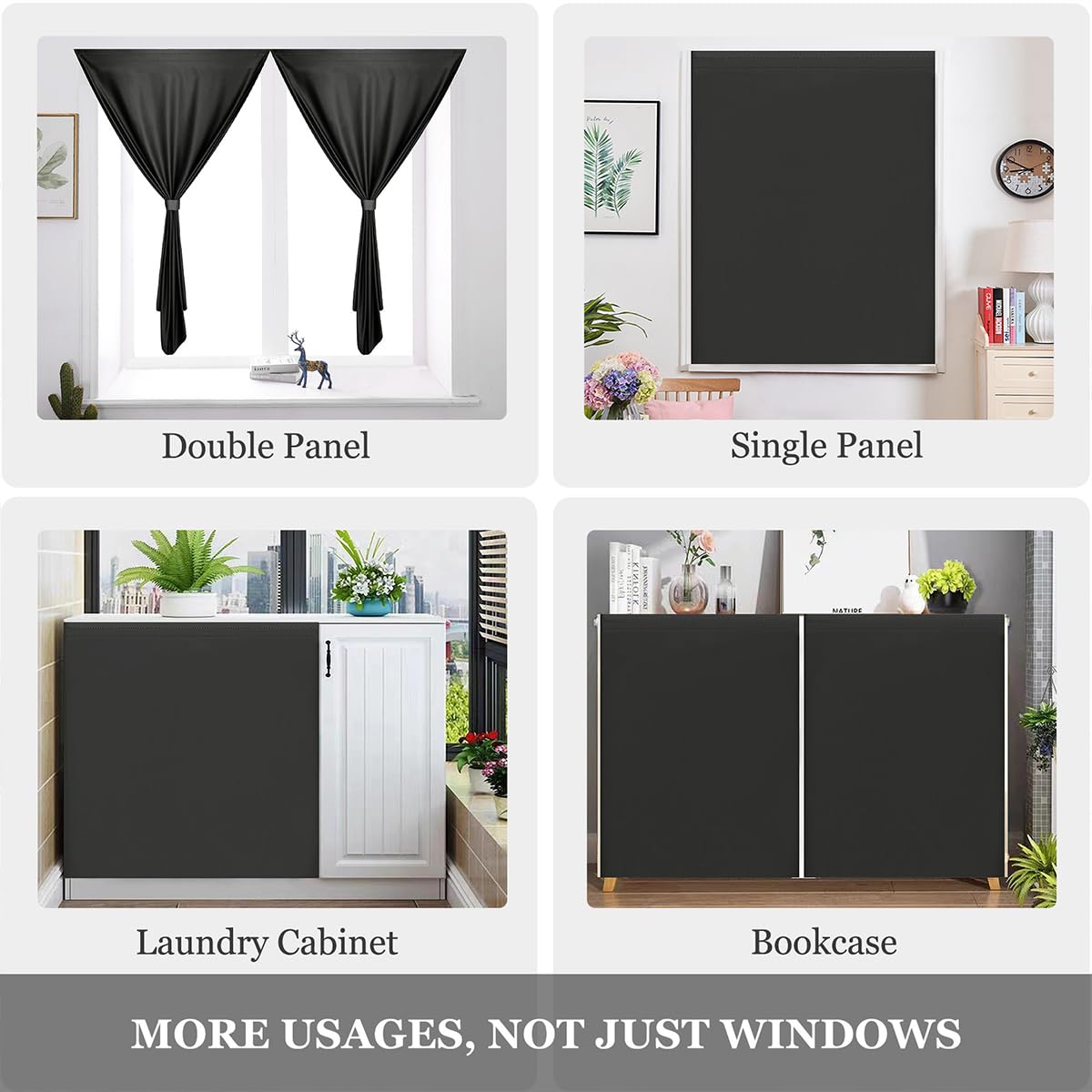 Muamar Black 2Pcs Self Adhesive Curtains (29''W X 30''L), Window Tier Curtains For Small Window, Bathroom, Rv, Door, Kitchen, Bl