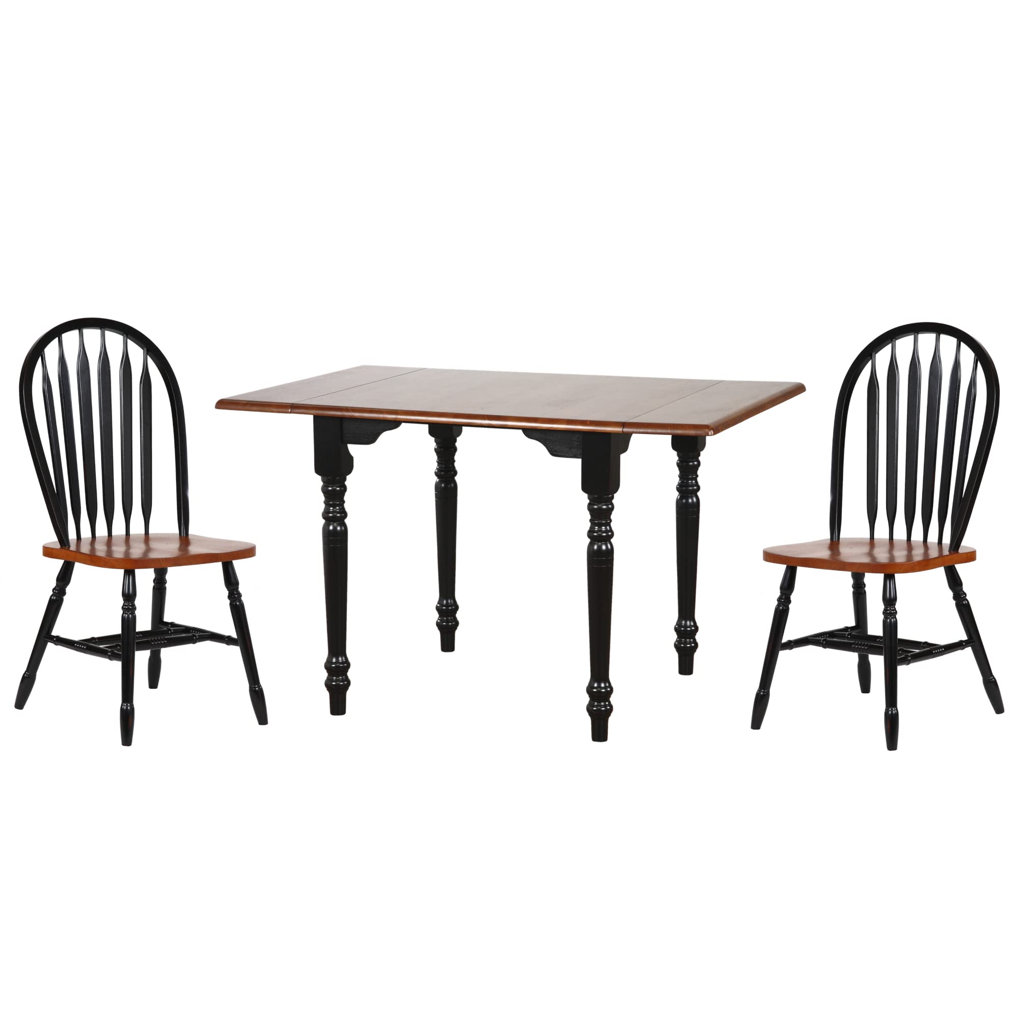 Sunset Trading Selections 3 Piece 48 Rectangular Extendable Dining Windsor Arrowback Chairs | Drop Leaf Table Solid Wood Dinette