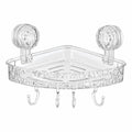 D&H Self Adhesive Acrylic Bath Corner Shelf Organiser With Hooks, Wall Mounted Bathroom Storage Rack Crystal Pattern Design For 