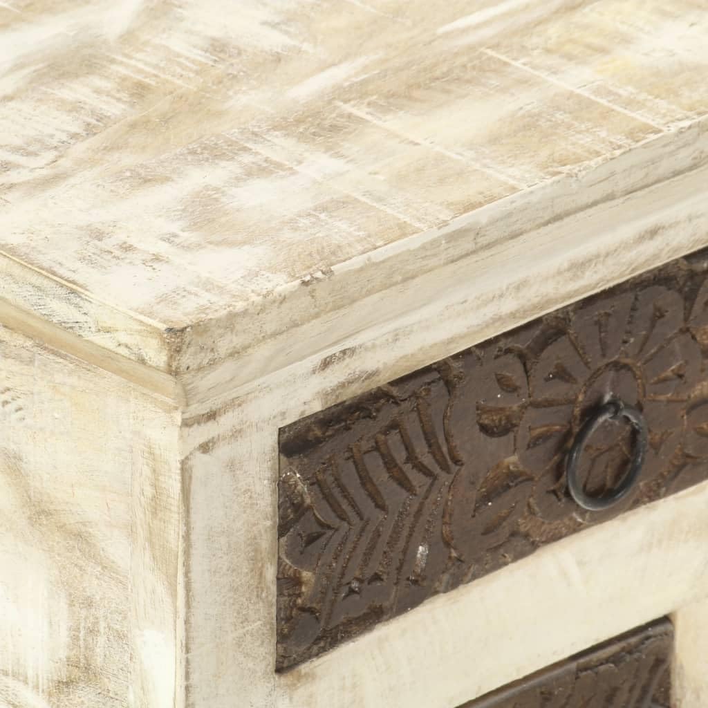 vidaXL Rustic Farmhouse Solid Mango Wood Coffee Table - Square Shape, Carved Storage Drawers, Polished & Lacquered, Durable, Sturdy Construction - White