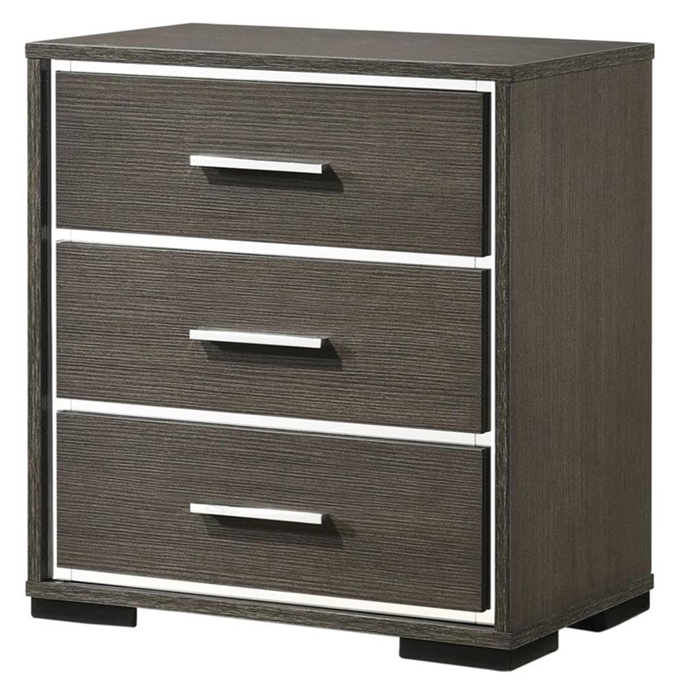 Acme Escher 3-Drawer Wooden Nightstand With Usb Dock In Gray Oak