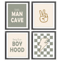 Little Man Cave Retro Preppy Checkered Lightning Peace Sign Long Live Boyhood Poster Prints for Boy Teen Room Dorm Decor,Preppy 