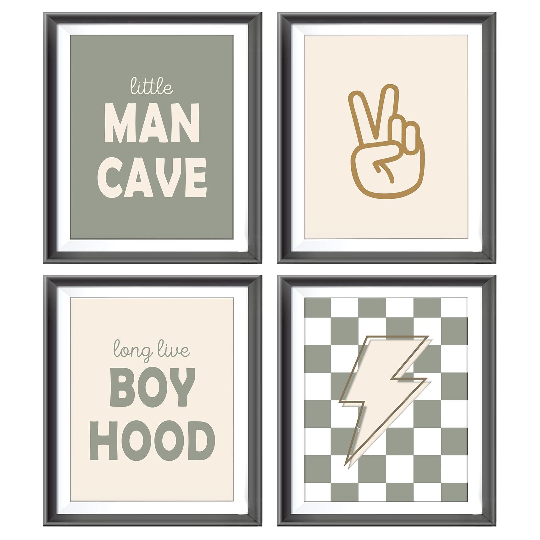 Little Man Cave Retro Preppy Checkered Lightning Peace Sign Long Live Boyhood Poster Prints for Boy Teen Room Dorm Decor,Preppy 