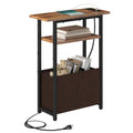 sthmec Narrow Side Table with Charging Station, Small End Table for Small Spaces, Skinny Nightstands with Storage Basket, 3 Tier