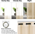 Hiasan Sheer Curtains For Bedroom With Tiebacks, Grommet Light Filtering Extra Wide Voile Texture Window Curtains For Living Room, Kids' Room And Nursery, Beige, W70 X L84, 2 Soft Drape Panels