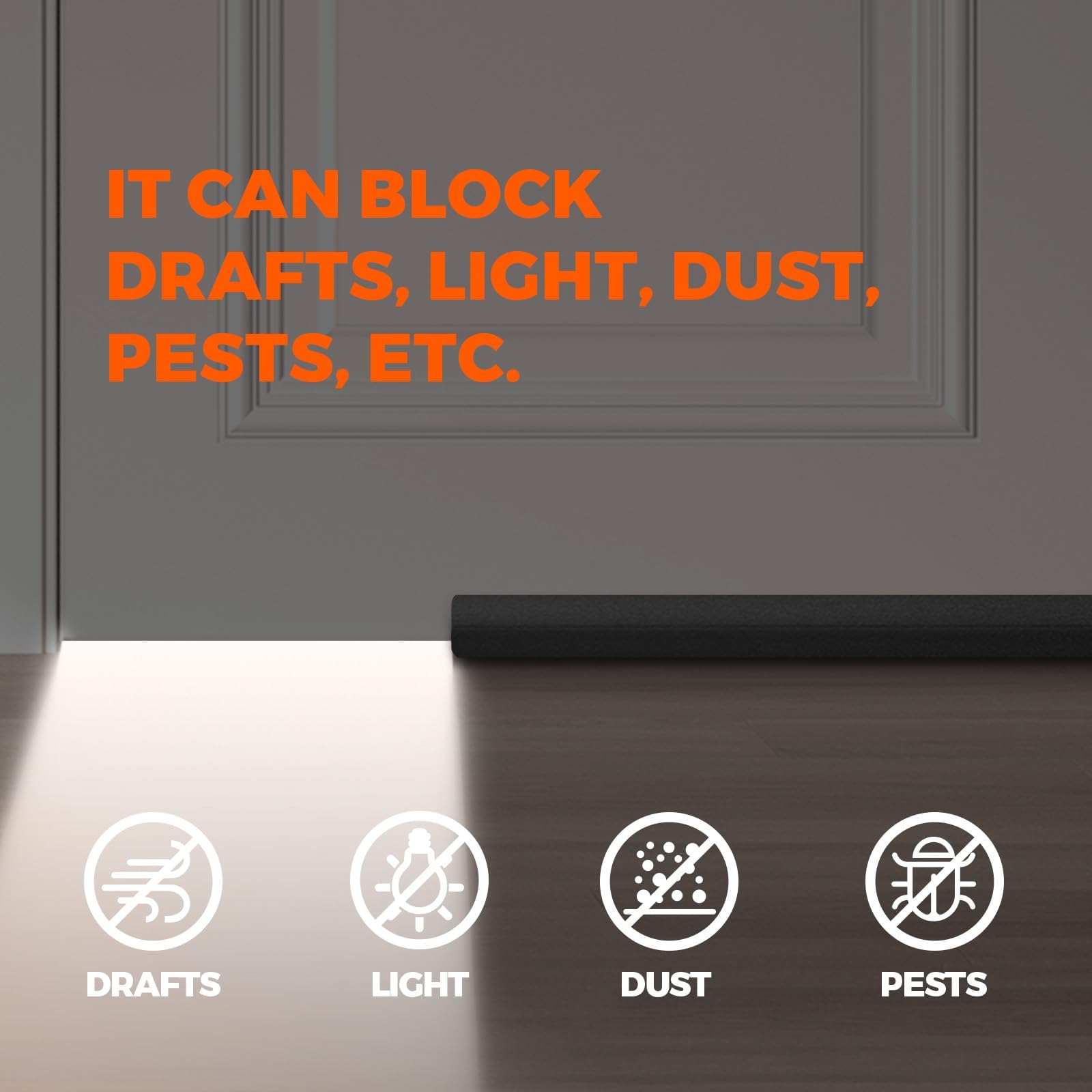 Holikme Door Draft Stopper Weather Stripping Window Breeze Blocker Adjustable Door Sweeps 38Inch, Black