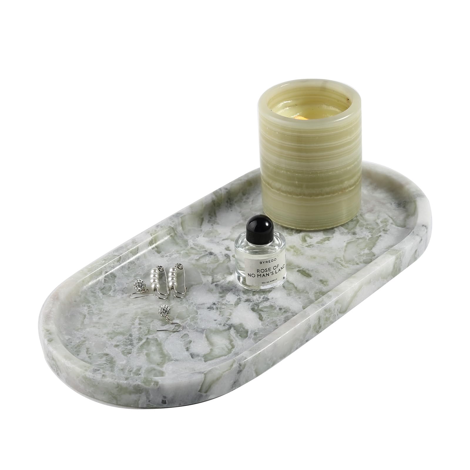 Koville African Natural Marble Tray, 12'' Vanity Decorative Tray for Countertop Organizer, Catchall Tray for Perfume, Candles, J