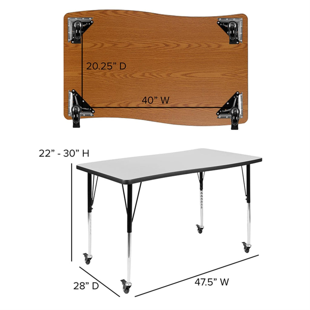 Flash Furniture Mobile 28"W X 47.5"L Rectangular Wave Collaborative Grey Thermal Laminate Activity Table - Standard Height Adjustable Legs