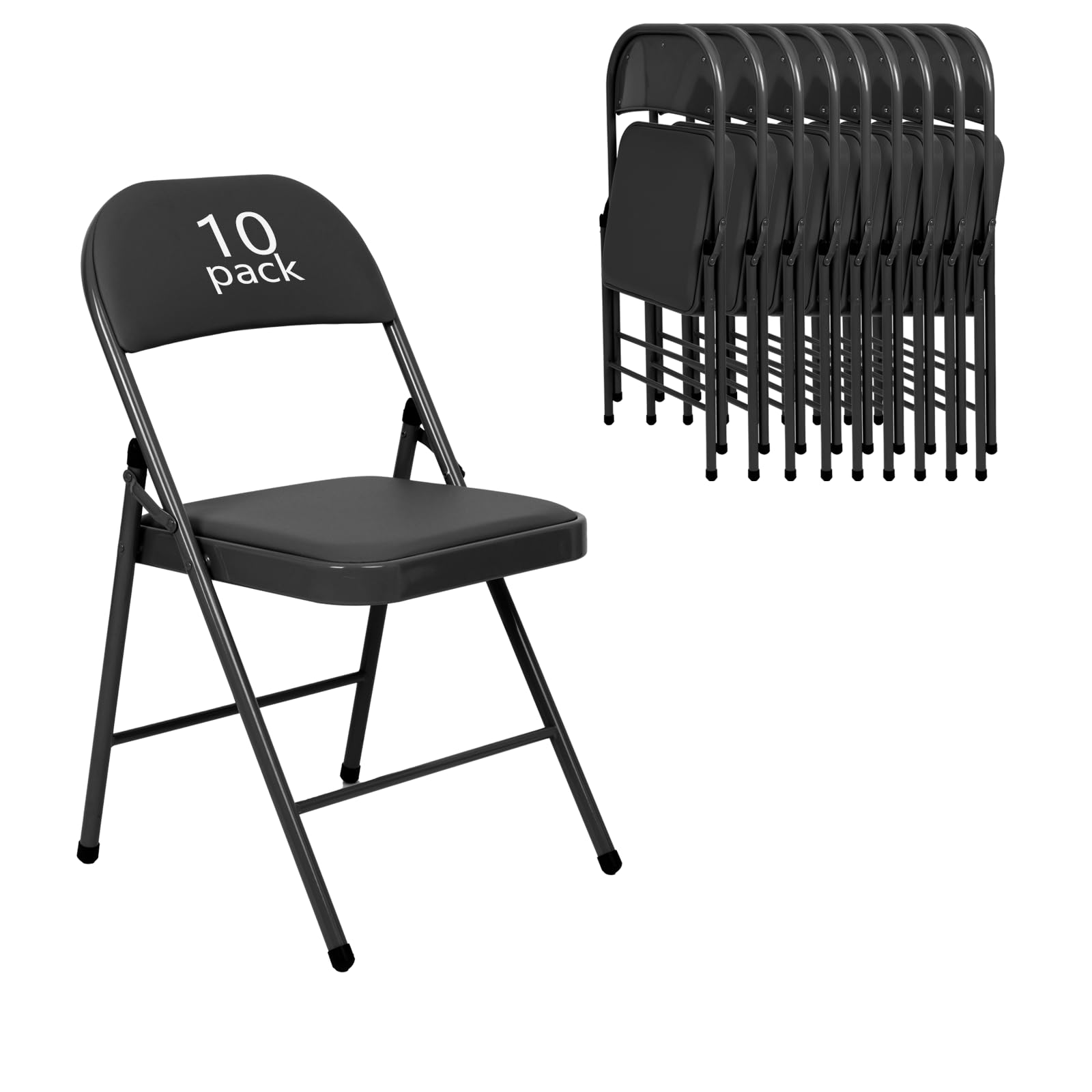 Vistacasa 10 Pack Gray Folding Chairs With Padded Seats For Outdoor & Indoor