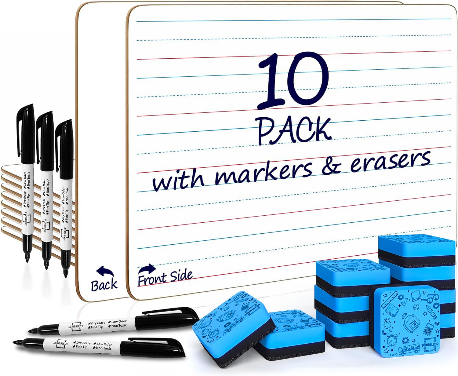 Scribbledo 10 Pack Double Sided Whiteboards Lined Dry Erase Board For Kids Ruled Writing Board Handwriting Practice For Kids Sma