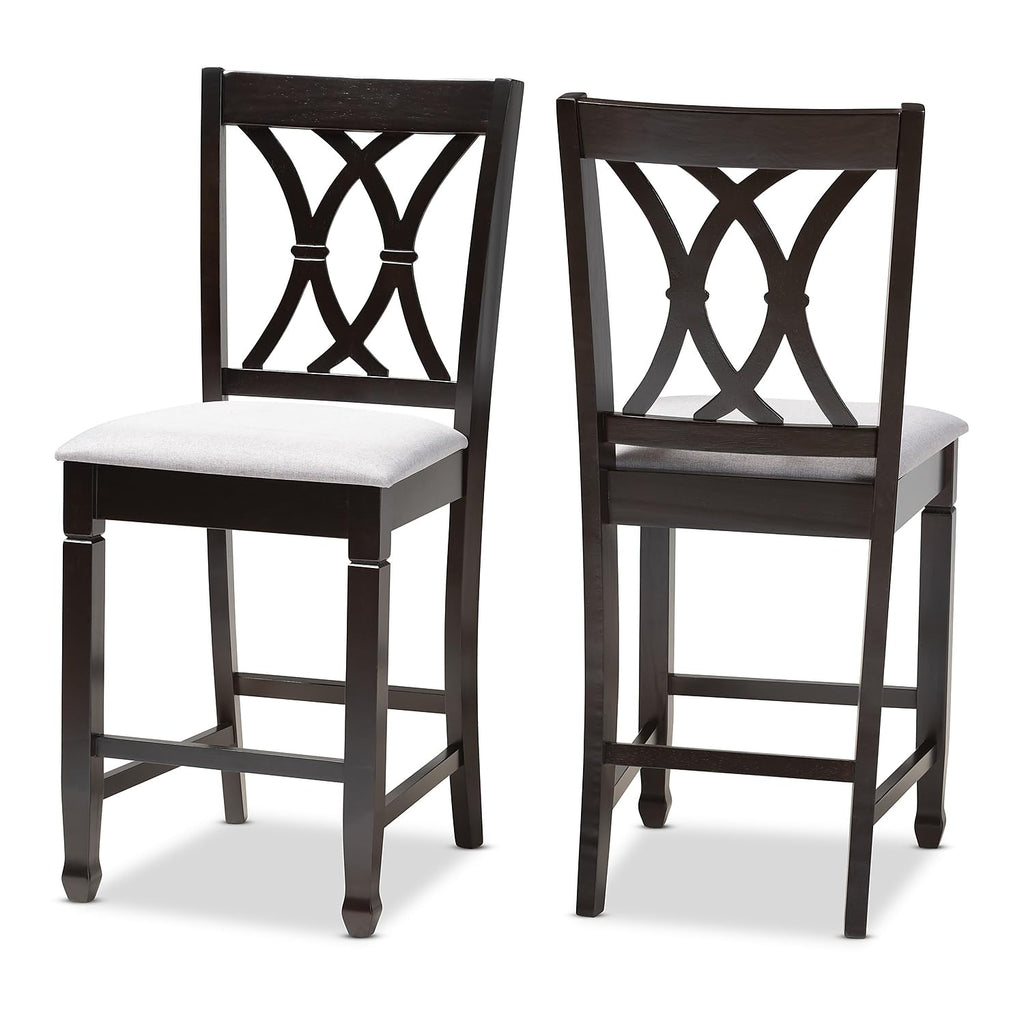 Baxton Studio Reneau Contemporary Fabric Cut-Out Back Counter Stool, Gray and Espresso, 2-Pieces/Set (153-2PC-9596-HT)