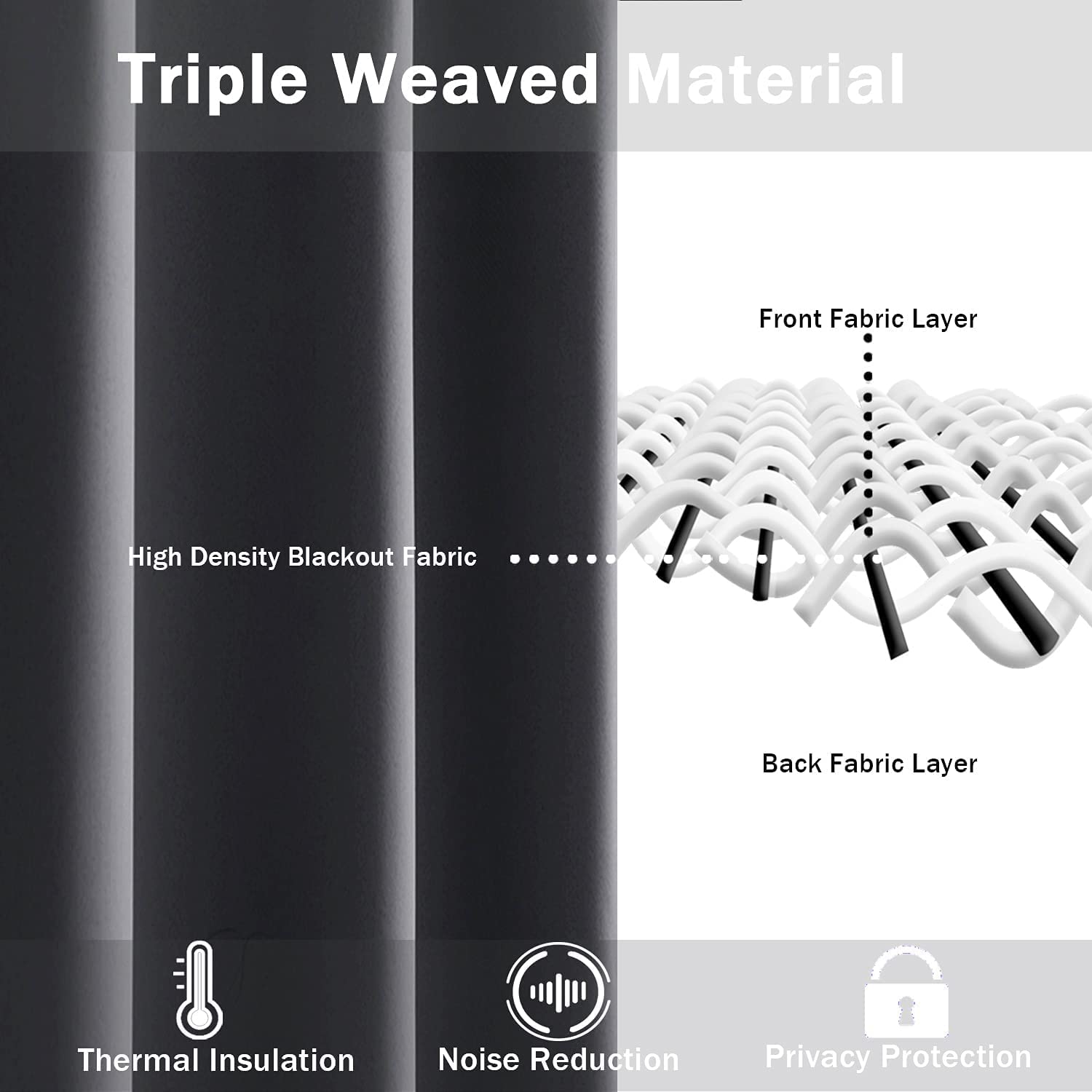 Jiuzhen Dark Grey Blackout Curtains With Tiebacks Thermal Insulated, Light Blocking And Noise Reducing Grommet Curtains For Bedroom And Living Room, Set Of 2 Window Curtain Panels, 70 X 72 Inch Length