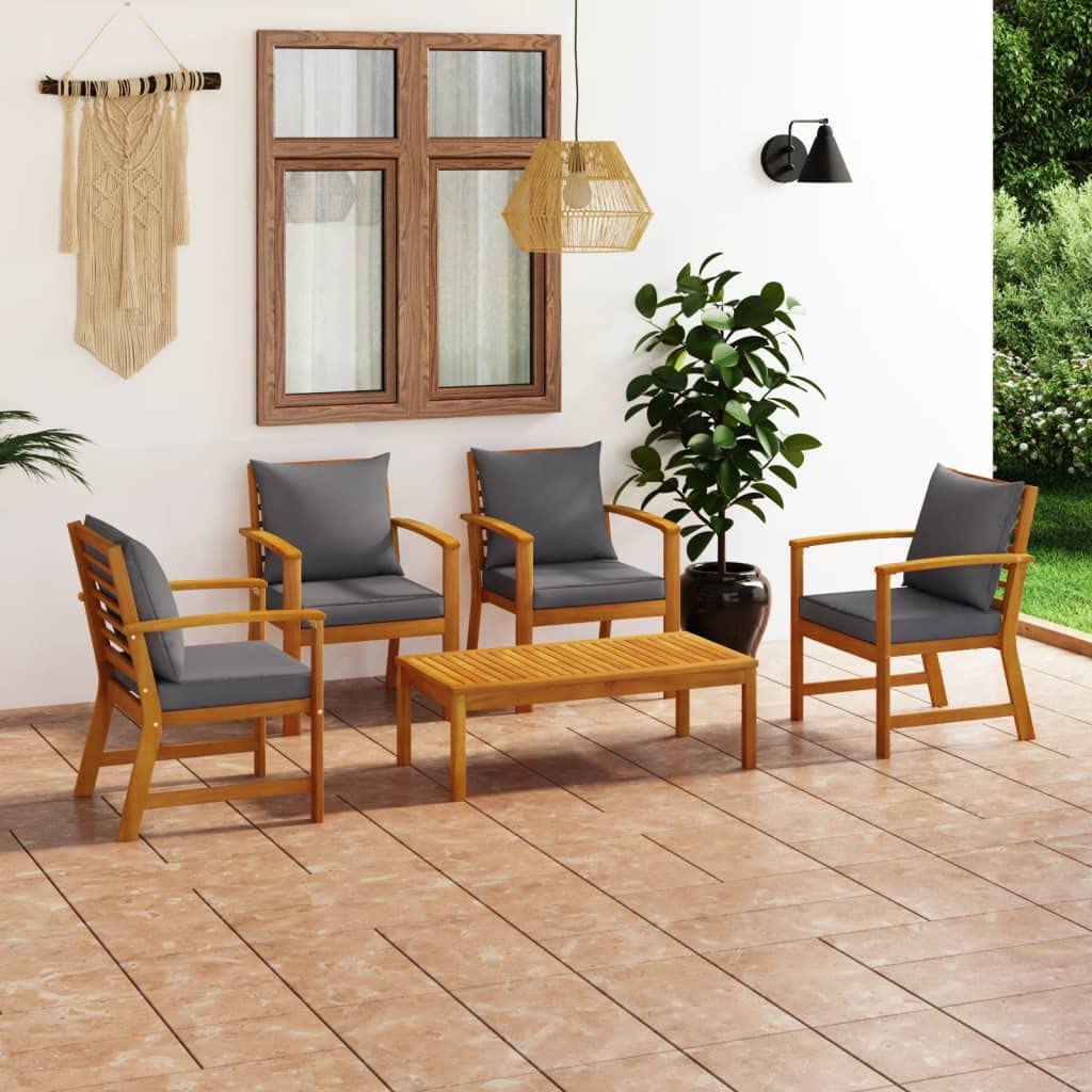 vidaXL Solid Acacia Wood Garden Lounge Set with Cushion - Thumbnail 3