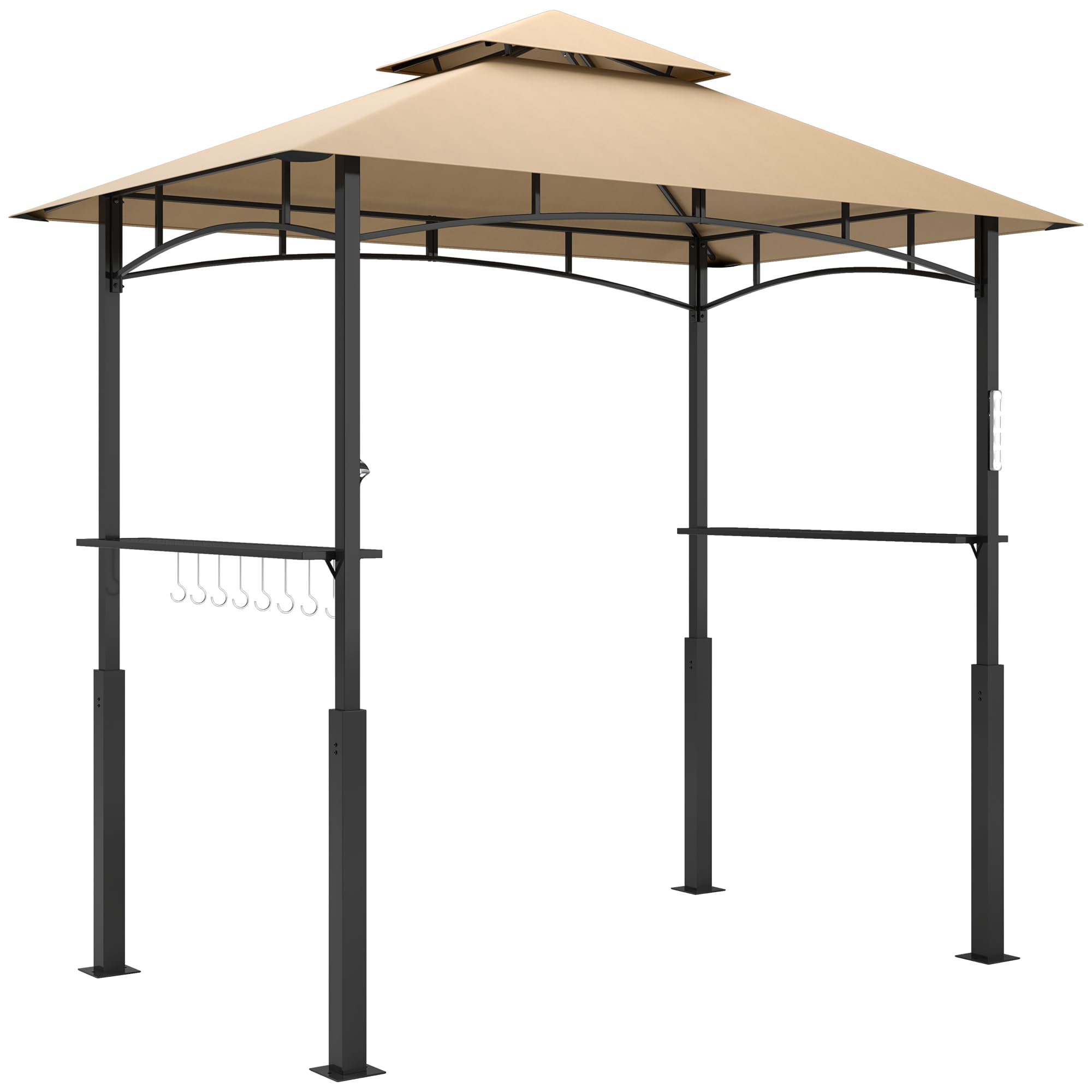 Outsunny 8 x 5 Grill Gazebo, Double Tiered Outdoor BBQ Gazebo with LED Light, 2 Side Shelves, Hooks and Bottle Opener for Pati