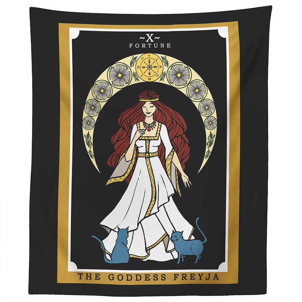 The Goddess Freyja Tarot Card Tapestry - Norse Goddess Freya Pagan Witch Wall Hanging Home Decor (60' X 50')