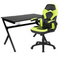 Flash Furniture Optis Black Gaming Desk And Green/Black Racing Chair Set With Cup Holder, Headphone Hook & 2 Wire Management Holes