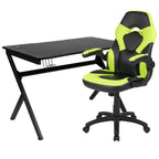 Flash Furniture Optis Black Gaming Desk And Green/Black Racing Chair Set With Cup Holder, Headphone Hook & 2 Wire Management Holes