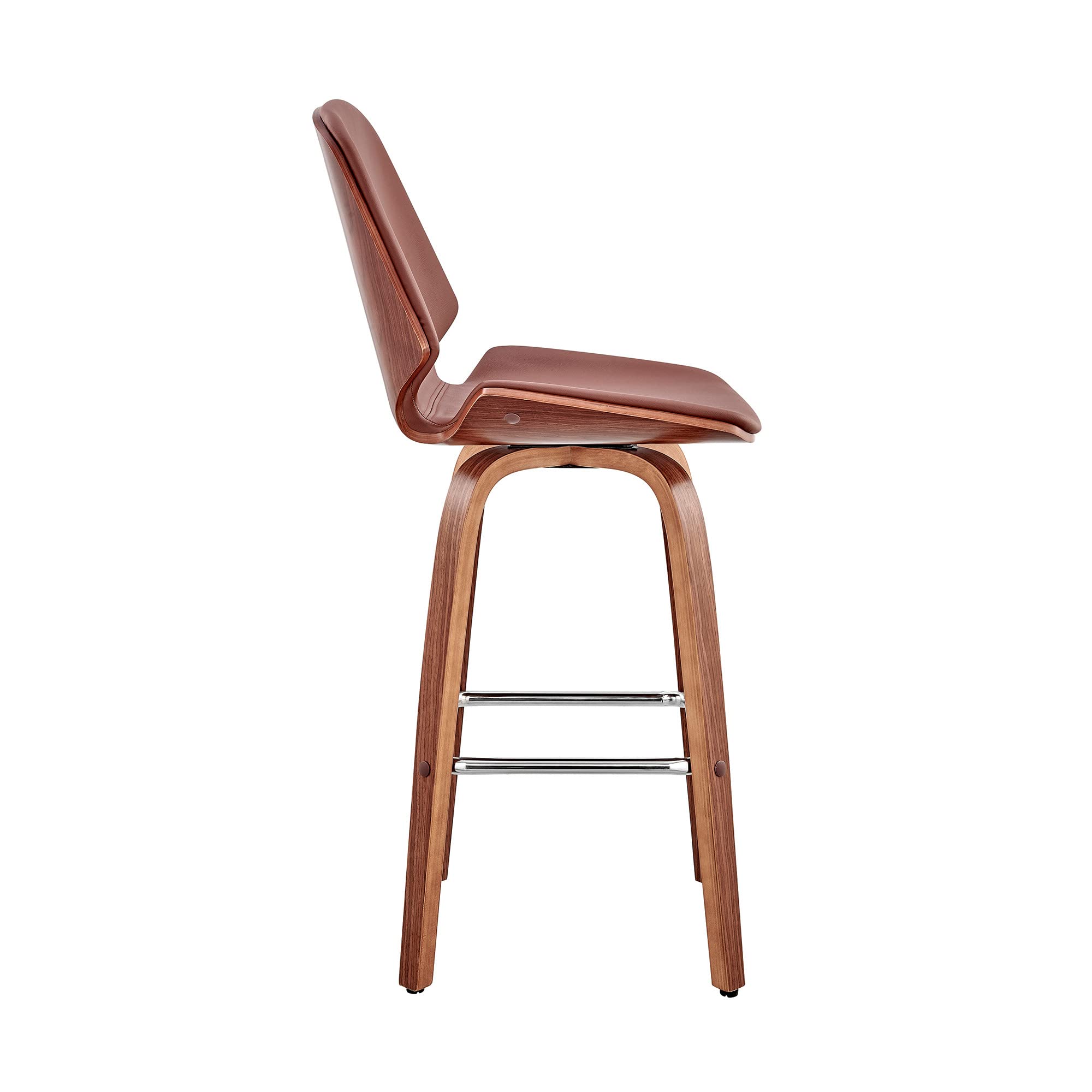 HomeRoots Metal/Plywood/Faux Leather 26' Brown Faux Leather Swivel Seat Wooden Bar Stool