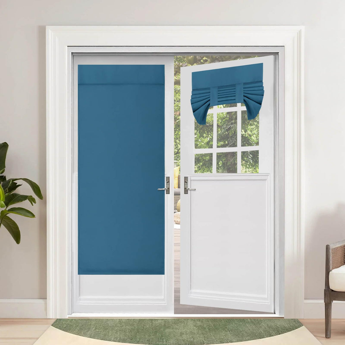 Outdoorlines Blackout French Door Curtains, Privacy Thermal Insulated Tie Up Glass Shades, Easy To Install Tricia Window Drapes, Front Door Curtain, W26 X L68 Inch, Bluestone, 1 Panel