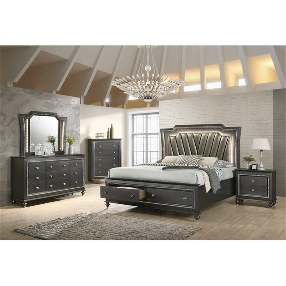 Acme Kaitlyn Wooden 2-Drawer Nightstand In Metallic Gray