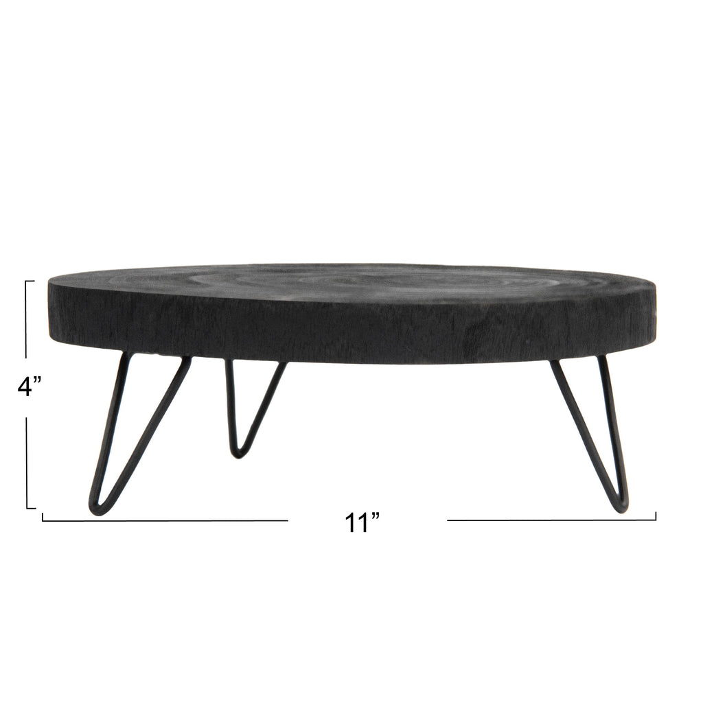 Creative Co-Op Decorative Paulownia Wood Pedestal, Black, 11''