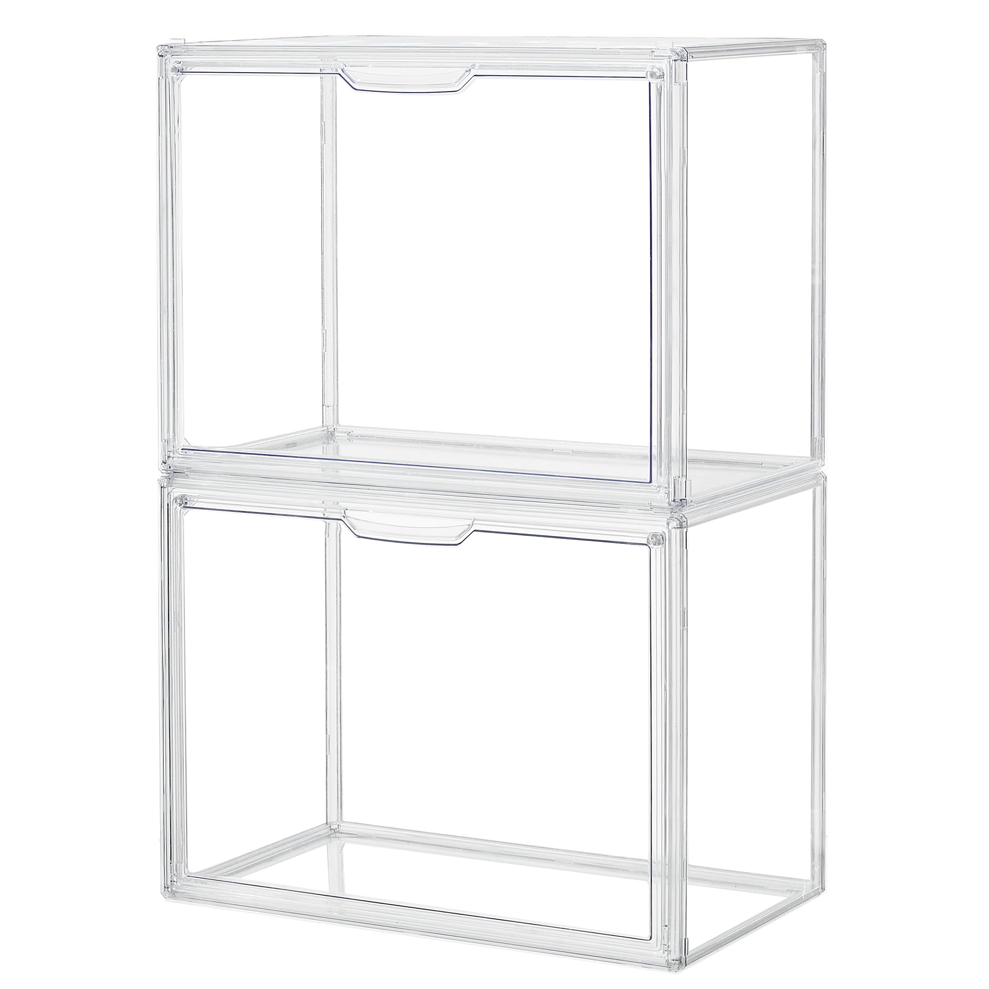 ZLLZUU Clear Storage Bins with Lids, 2 Pack Acrylic Display Case with Magnetic Door for Cosmetic Collectibles Large Figures Mode