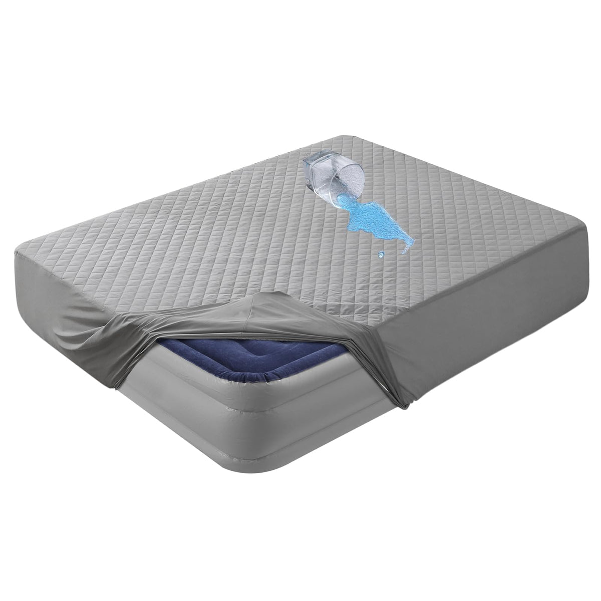 Bedecor Twin Air Mattress Pad Waterproof Mattress Cover Gray, Quilted Air Bed Mattress Protector Heavy Absorbent Soft Breathable