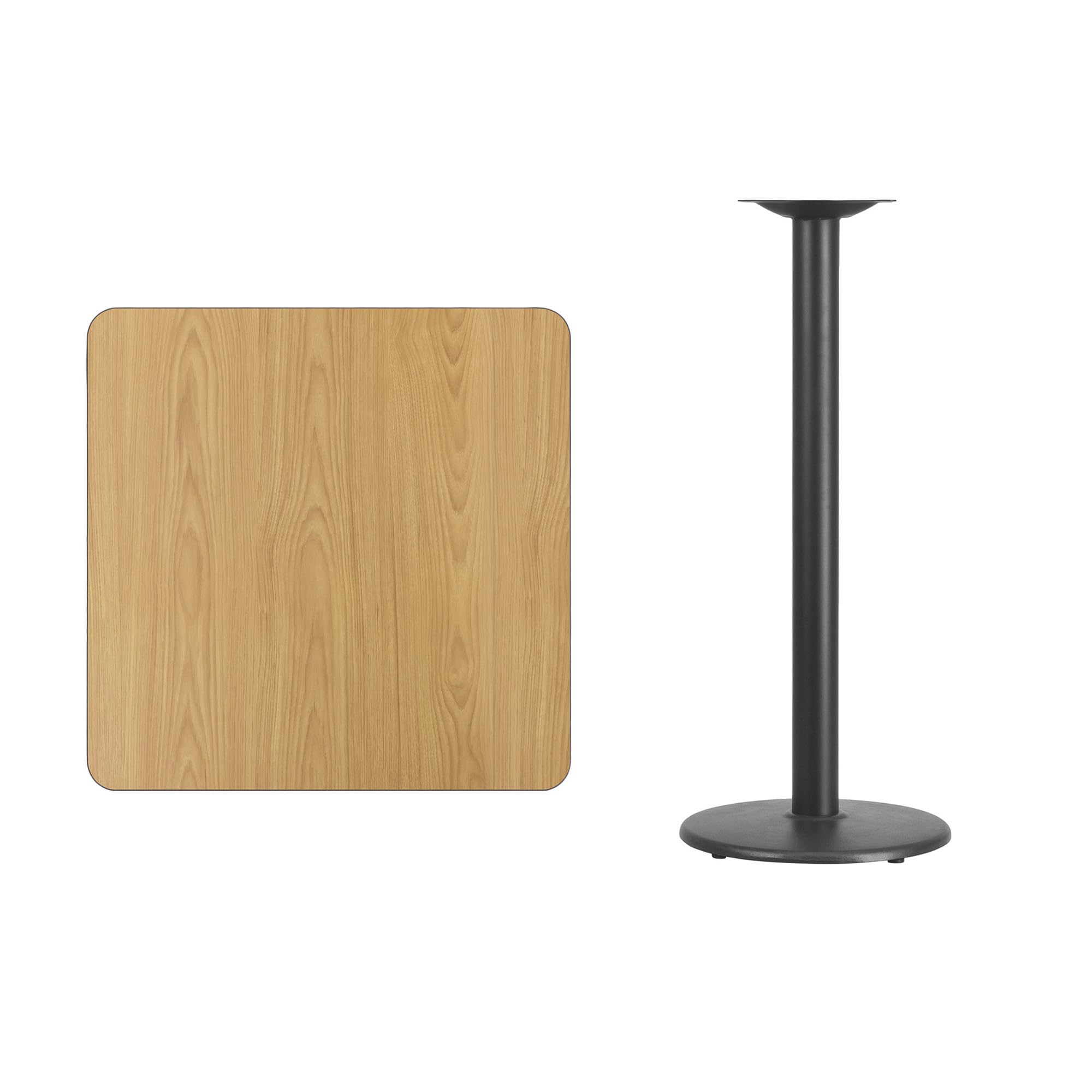 Flash Furniture Stiles 30'' Square Natural Laminate Table Top With 18'' Round Bar Height Table Base