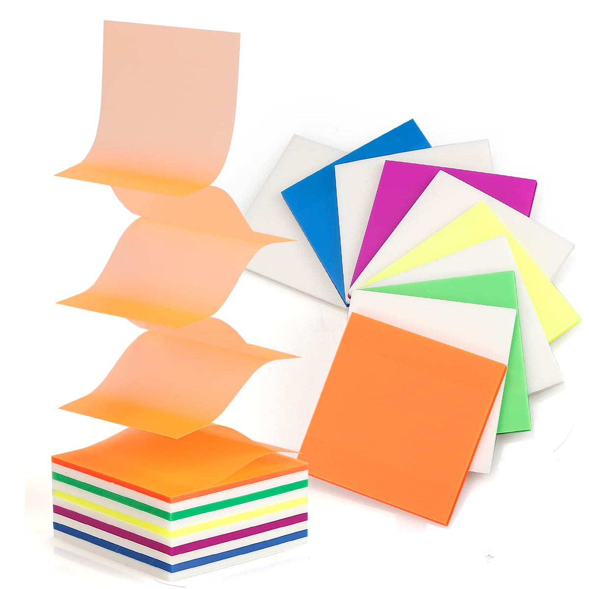 10 Pads Pop Up Transparent Sticky Notes, 500 Sheets 3X3 Inch Clear See Through Translucent Sticky Notes 6 Bright Colorful Pop-Up