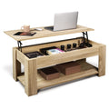 Caphaus Lift Top Coffee Table W/Storage, Storage Coffee Table W/Lift Top For Living Room, Rising Tabletop Coffee Table W/Hidden Compartment, Coffee Table W/Bottom Open Shelf, 41' Natural Oak