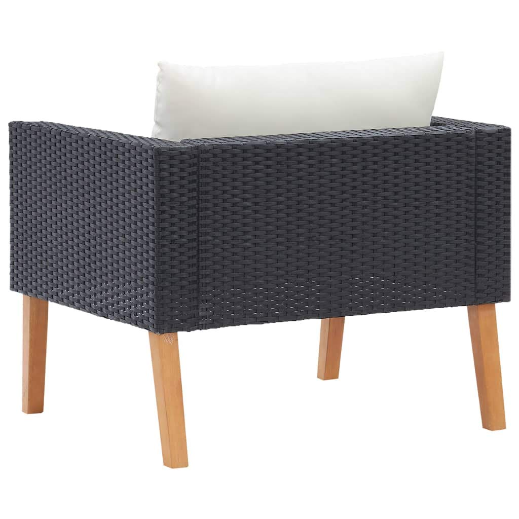 vidaXL Single Patio Sofa with Cushions - Sturdy Poly Rattan Furniture, Weather Resistant, Easy Maintenance, Lightweight and Modular Design, Safe & Reliable - Black with Cream White Cushions
