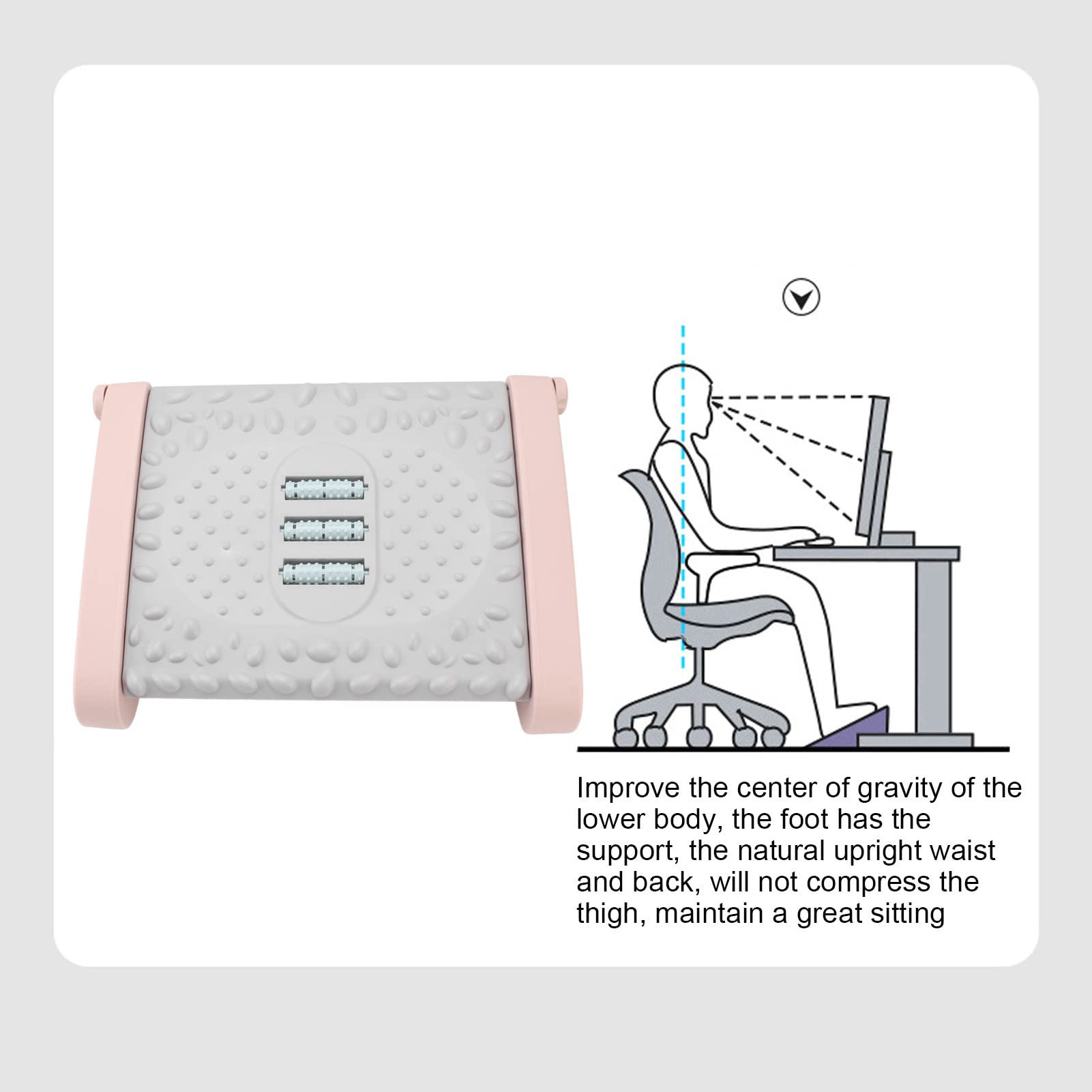 Foot Rest 6 Height Adjustable Under Desk Footrest Ergonomic Foot Stool For Under Desk At Work With Massage Texture And Roller For Office ()