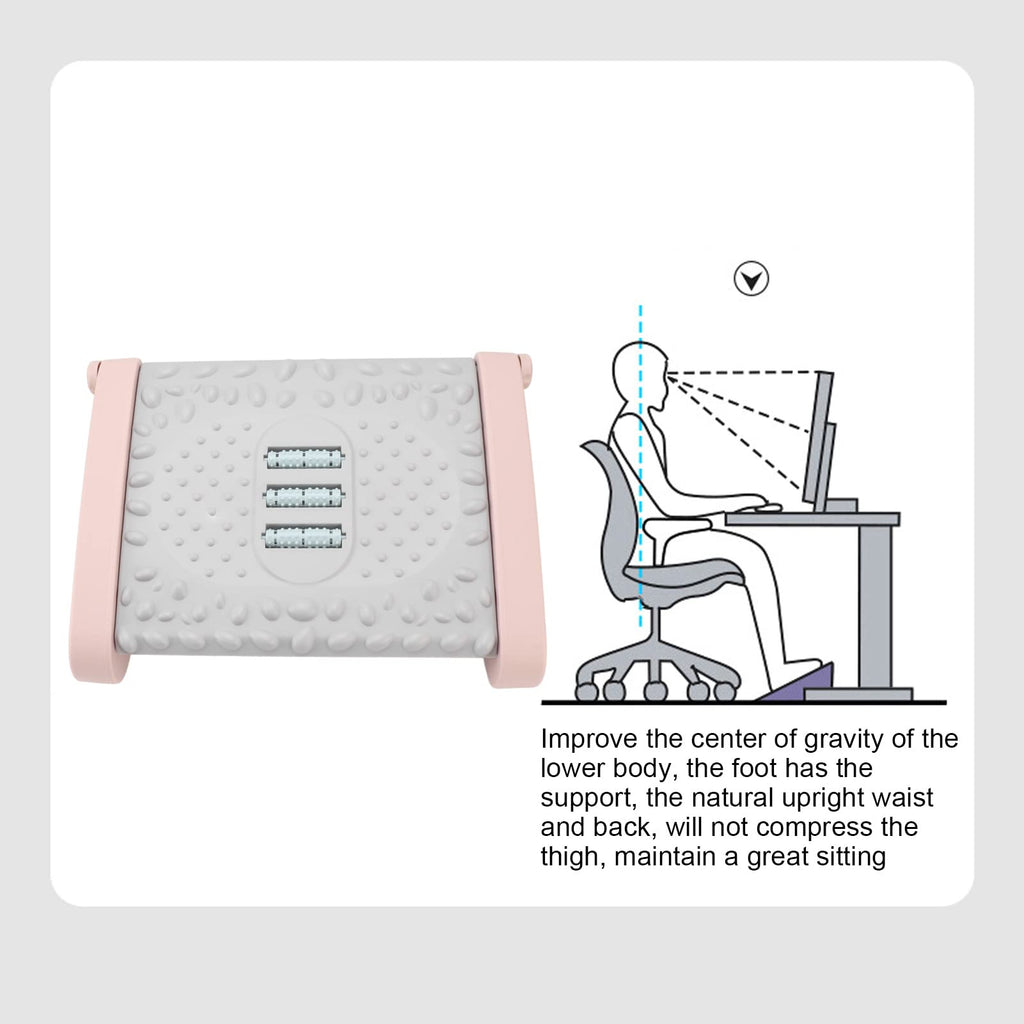 Foot Rest 6 Height Adjustable Under Desk Footrest Ergonomic Foot Stool For Under Desk At Work With Massage Texture And Roller For Office ()
