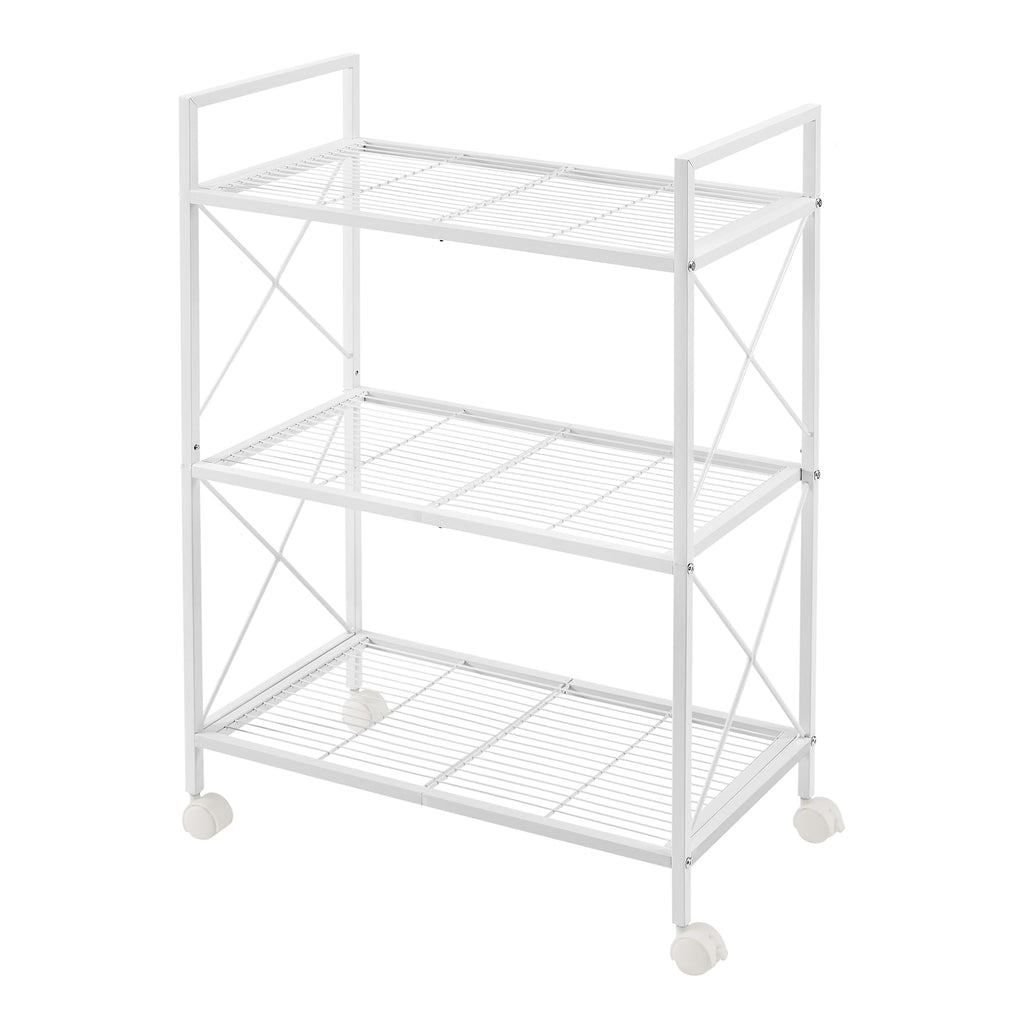 Songmics 3-Tier Metal Storage Rack With Wheels, Mesh Shelving Unit With X Side Frames, 23.6-Inch Width, For Entryway, Kitchen, Living Room, Bathroom, Industrial Style, White Ubsc163W01