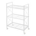 Songmics 3-Tier Metal Storage Rack With Wheels, Mesh Shelving Unit With X Side Frames, 23.6-Inch Width, For Entryway, Kitchen, Living Room, Bathroom, Industrial Style, White Ubsc163W01