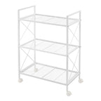 Songmics 3-Tier Metal Storage Rack With Wheels, Mesh Shelving Unit With X Side Frames, 23.6-Inch Width, For Entryway, Kitchen, Living Room, Bathroom, Industrial Style, White Ubsc163W01