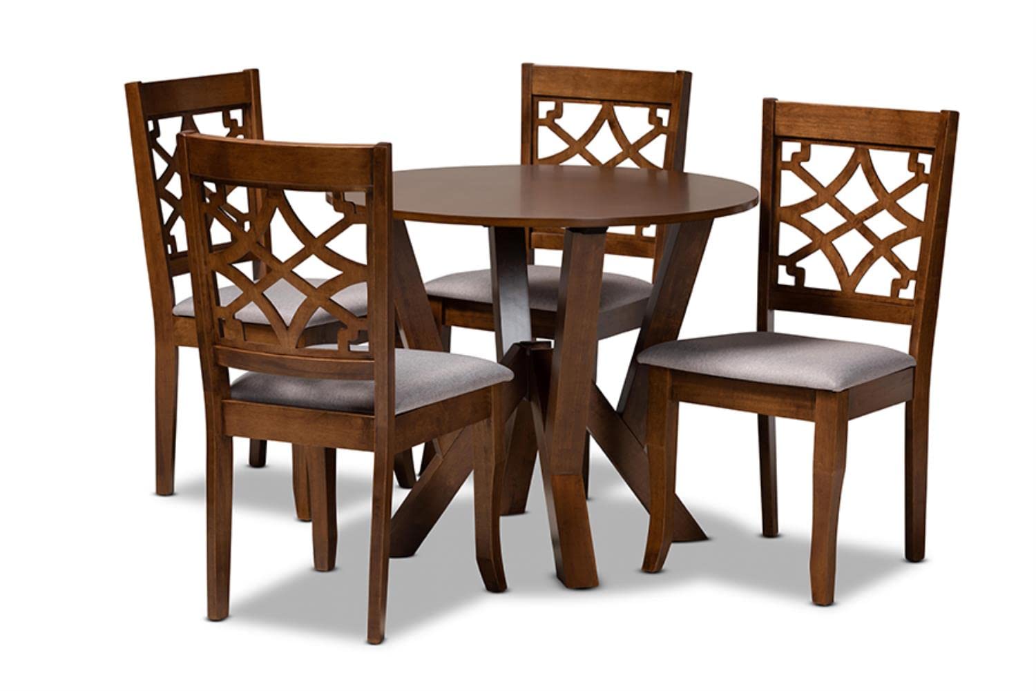 Baxton Studio Alisa Modern and Contemporary Grey Fabric Upholstered and Walnut Brown Finished Wood 5-Piece Dining Set